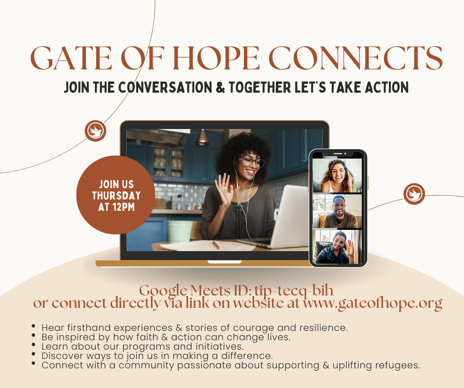 Gate of Hope Connects: join the conversation, second Thursday of every month at noon