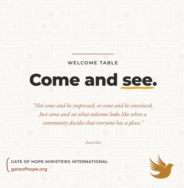 Come and see. That is the whole invitation. Not come and be impressed, or come and be convinced. Just come and see what welcome looks like when a community decides that everyone has a place. The table is set. There is a seat for you, and a seat for the neighbor you bring. Follow along, and come and see. #WelcomeTable #GateOfHope #Louisville #NewNeighbors #Faith #ComeAndSee