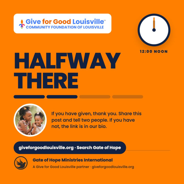 We are halfway through Give for Good Louisville.

If you have given: thank you. Now please share this post and tell two people.

If you have not given yet: here is how.

Go to giveforgoodlouisville.org and search Gate of Hope Ministries International. Give any amount. Every gift today counts toward our total on the Community Foundation leaderboard and enters us for matching dollars and community prizes that run throughout the day. The more donors we have, the better we compete.

Gate of Hope has been part of Louisville for a long time. A farm in Southwest Louisville. A women's circle. Young people learning to lead worship. Families navigating their first year in this city. All of it funded by neighbors who show up for neighbors.

Noon is a good time. Link in our bio.

#GiveForGoodLouisville #GiveForGoodLou #GateofHope #LoveLouisville #GiveLocal