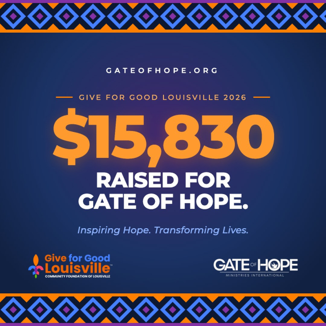 Thank you.

$15,830 raised for Gate of Hope on Give for Good Louisville 2026.

Every dollar represents a neighbor seen, a family supported, a community that chose to show up. We are overwhelmed with gratitude for every person who gave, shared, prayed, and believed in what Gate of Hope is doing in Louisville.

This was not just a campaign. It was a declaration that Louisville loves its neighbors. That the East African community building new lives in our city is worth every dollar, every share, and every moment of attention this community gave today.

The work of Gate of Hope does not stop here. The farm keeps growing. The women keep gathering. The children keep learning. 
And it is because of you.

From everyone at Gate of Hope, thank you for giving for good.

Inspiring Hope. Transforming Lives.

gateofhope.org

#GiveForGoodLouisville #GiveForGoodLou #WhyIGive #GateofHope #LoveLouisville