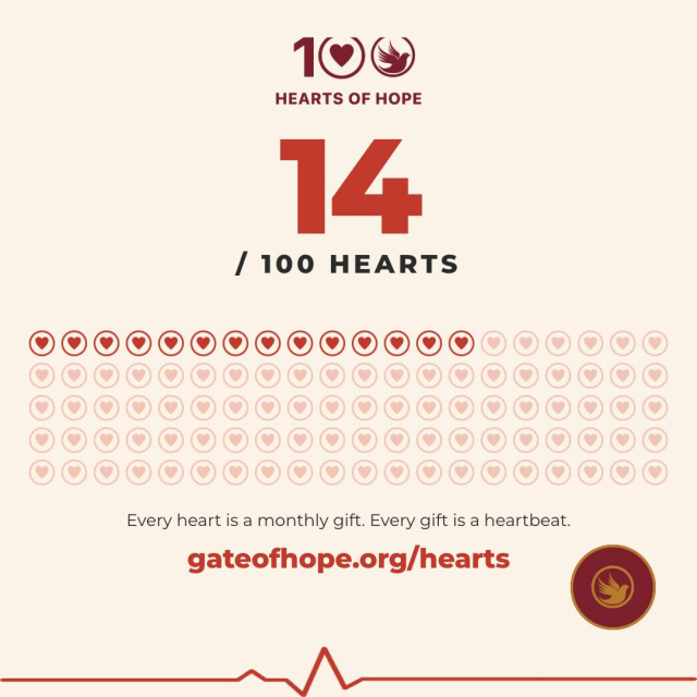 14 hearts in. 86 to go. Every month, a growing circle of people chooses to show up for Gate of Hope not once, but faithfully. That's what Hearts of Hope is. 100 monthly givers, each one a steady heartbeat behind the work. 14 of you are already in. We're building toward 100. Join the heartbeat at https://gateofhope.org/hearts/ #HeartsOfHope #GateOfHope #MonthlyGiving #Louisville #EastAfrican #NewNeighbors